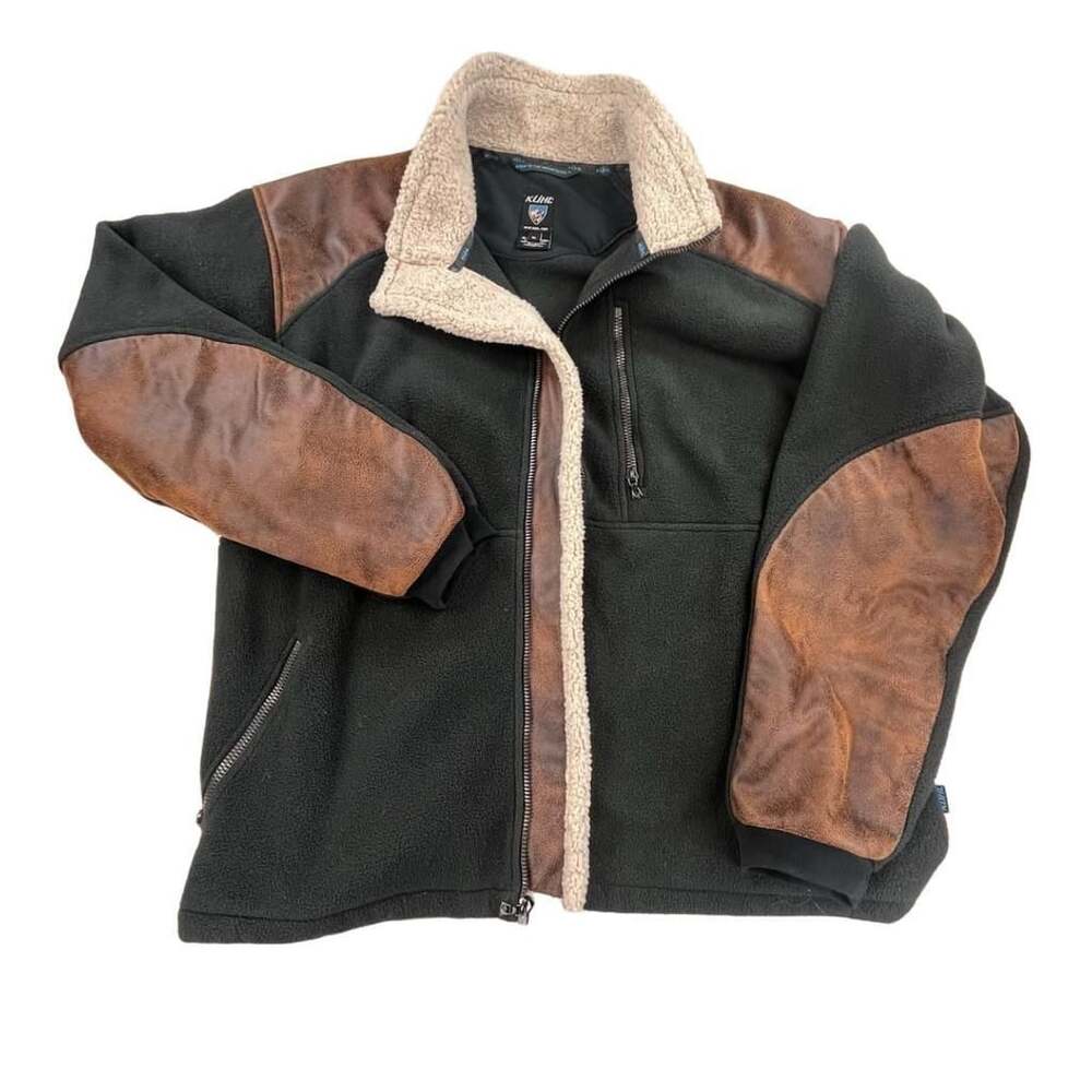 Kuhl Alpenwurx Jacket Size XL Black Brown Sherpa Fleece Faux Suede